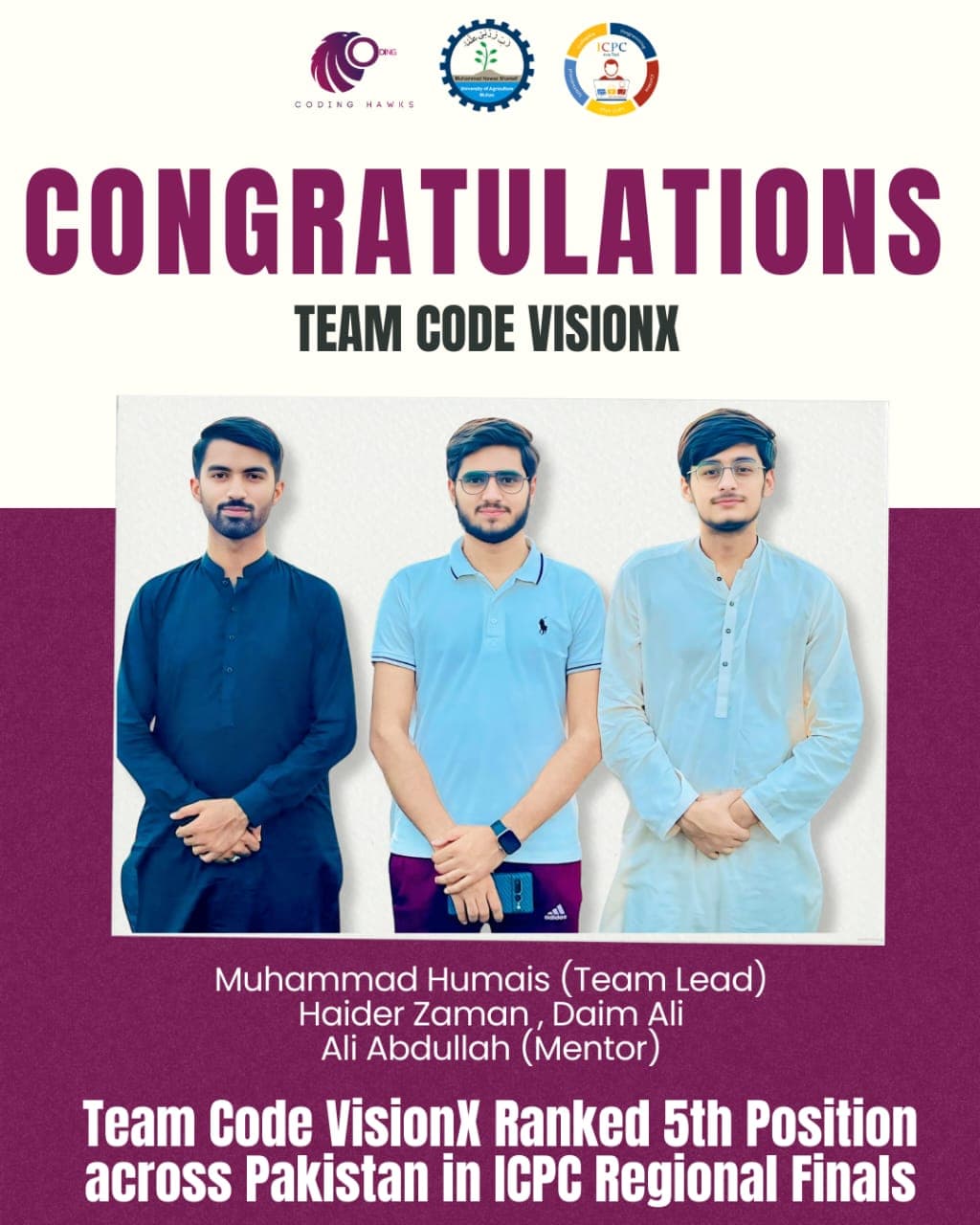 5th Position - ICPC Regional Finals (Pakistan)
